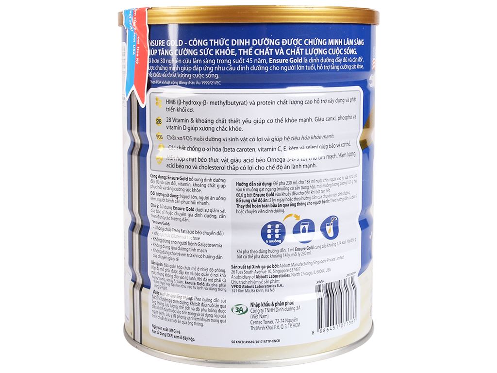 combo 2 lon Sữa bột Ensure Gold vani 850g (hsd 2024)