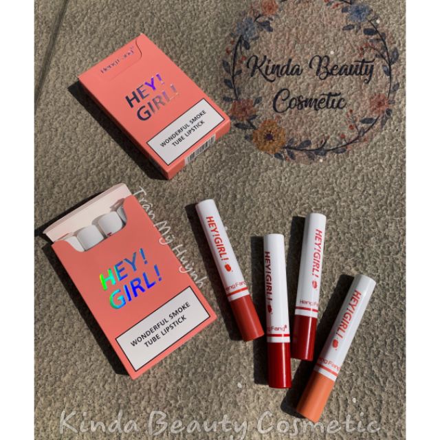 Set 4 son Hey Girl smoke lip Nội địa Trung Chất son mịn lướt trên môi nhẹ nhàng Màu son lên chuẩn từ những lần quẹt đầu tiên Bám khá lâu, nếu không ăn uống dầu mỡ thì sẽ khó trôi lắm đấy ạ