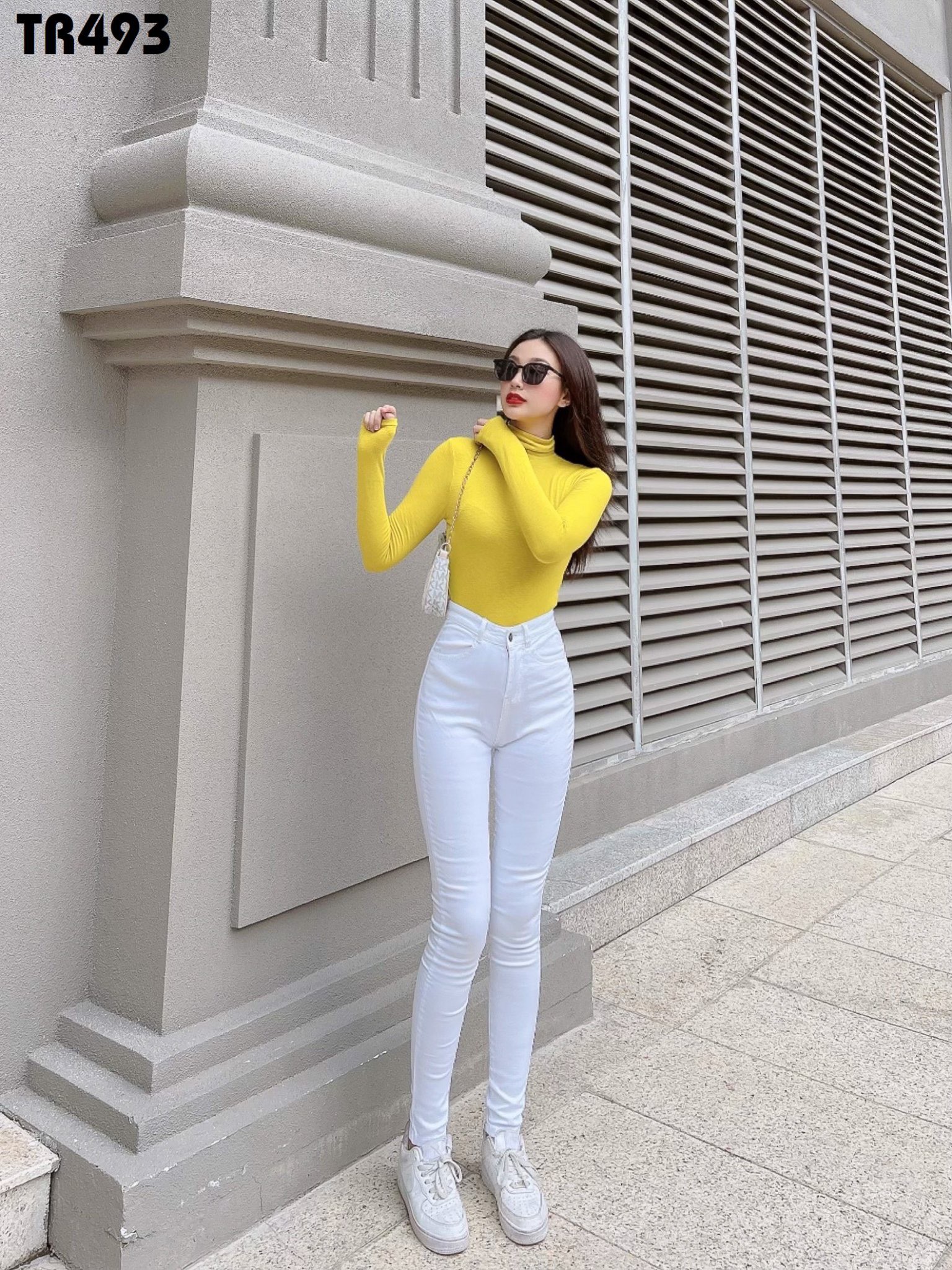 Quần jeans nữ trắng lưng cao tôn dáng cực đẹp