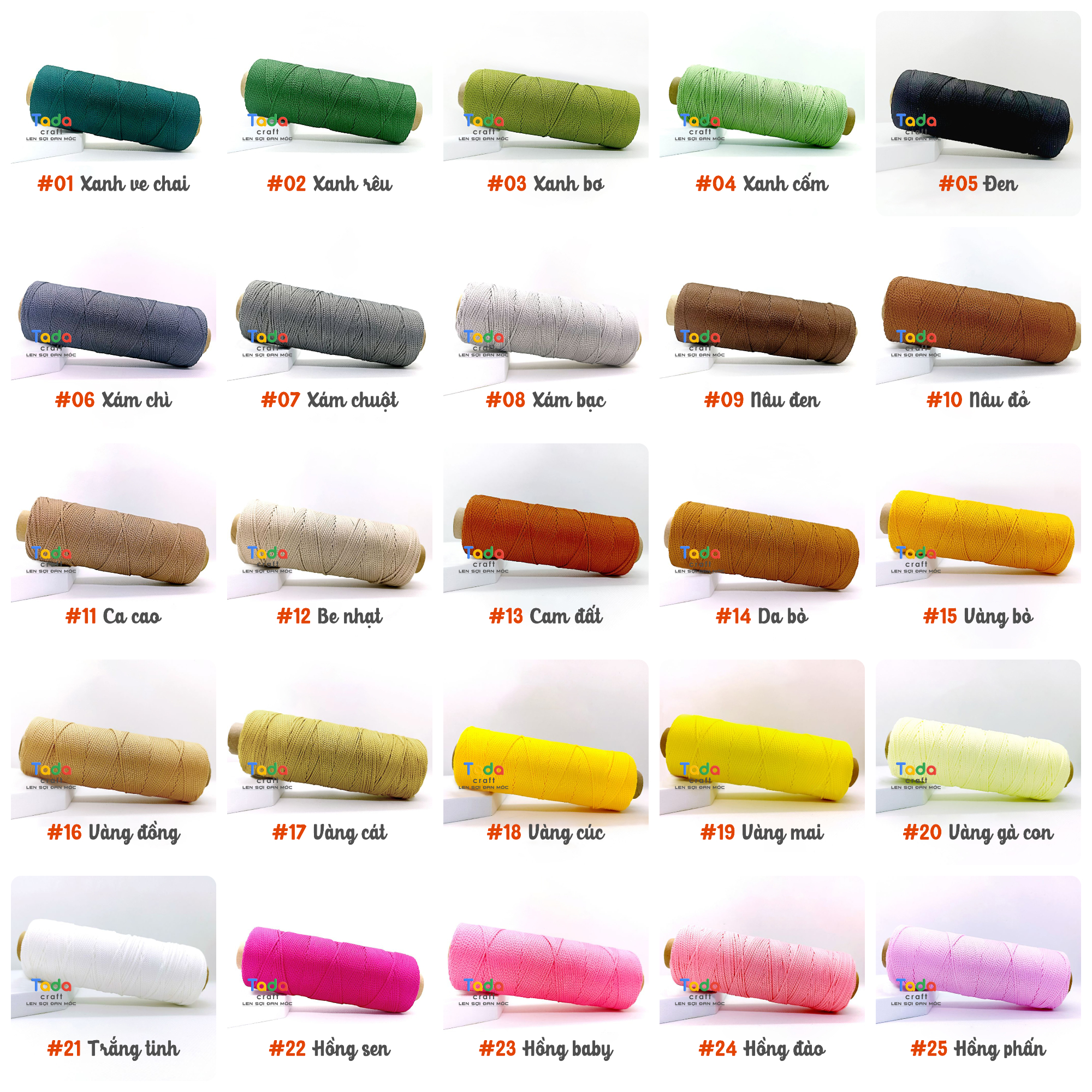 Sợi dệt trơn 2mm Craft Yarn - Màu mới 78 màu