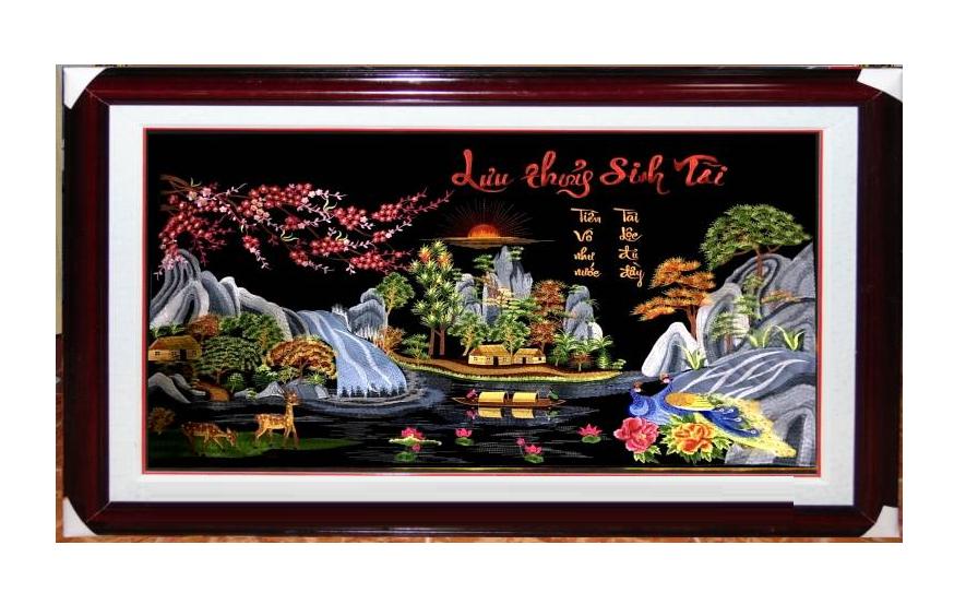 Tranh thêu vi tính Phong Cảnh Lưu Thuỷ Sinh Tài chưa khung Kích thước 120x80 cm