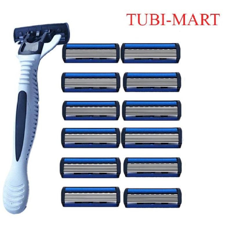 DAO CẠO RÂU 6 LƯỠI DAO + 12 LƯỠI THAY THẾ- DAO CẠO RÂU GIIULLE