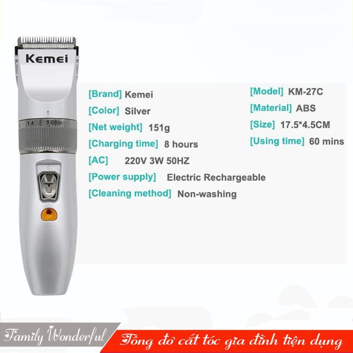 Tông đơ cắt tóc - tạo kiểu tóc thời trang Kemei KM-27C