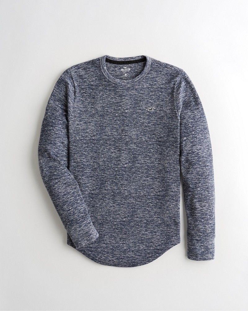 Pullover long sleeved men Hollister hol-ls93 waffle curved hem T-shirt