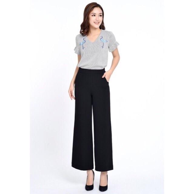 quần culottes lưng cao eo thon khóa sườn chất liệu cát hàn