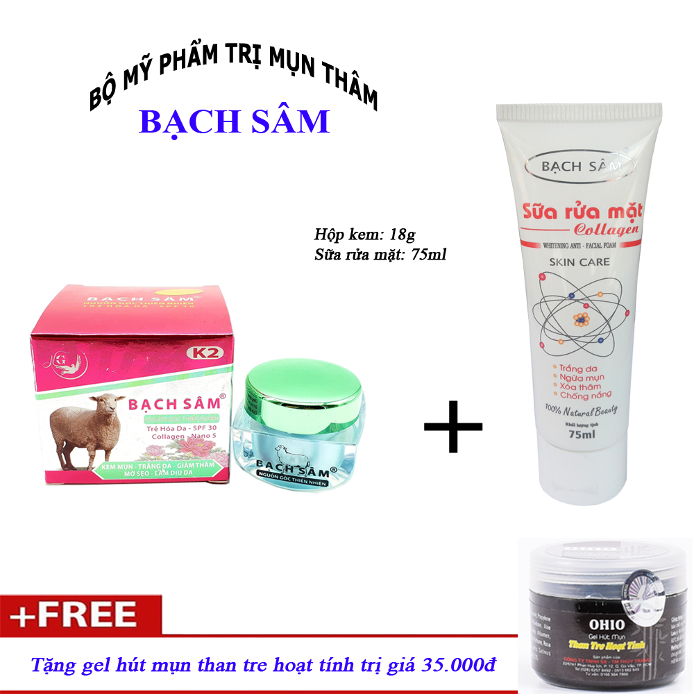 Bộ Mỹ Phẩm Dưỡng Da Mụn Trắng Da Giảm Thâm Mờ Sẹo Làm Dịu Da Bạch Sâm K2 (Tặng Quà)