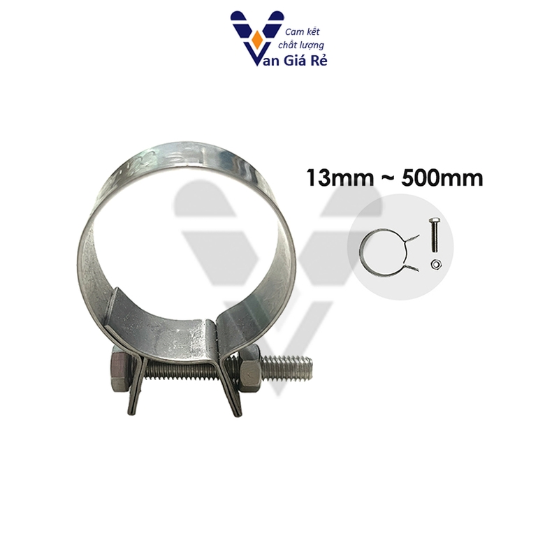 Cổ dê bù lon inox 304 13mm - 500mm, cổ dê đai siết, cổ dê siết ốc, cổ dê bulong inox