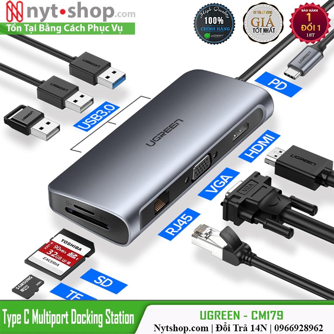 [HCM]HUB USB Type-C ra HDMI / VGA / USB 3.0 / RJ45 / TF/SD Card Cao Cấp UGREEN