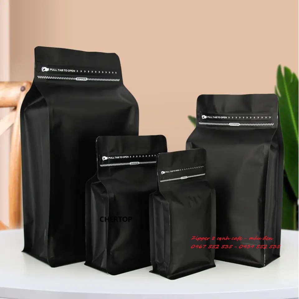 Túi zip đáy đứng 8 cạnh đựng cafe