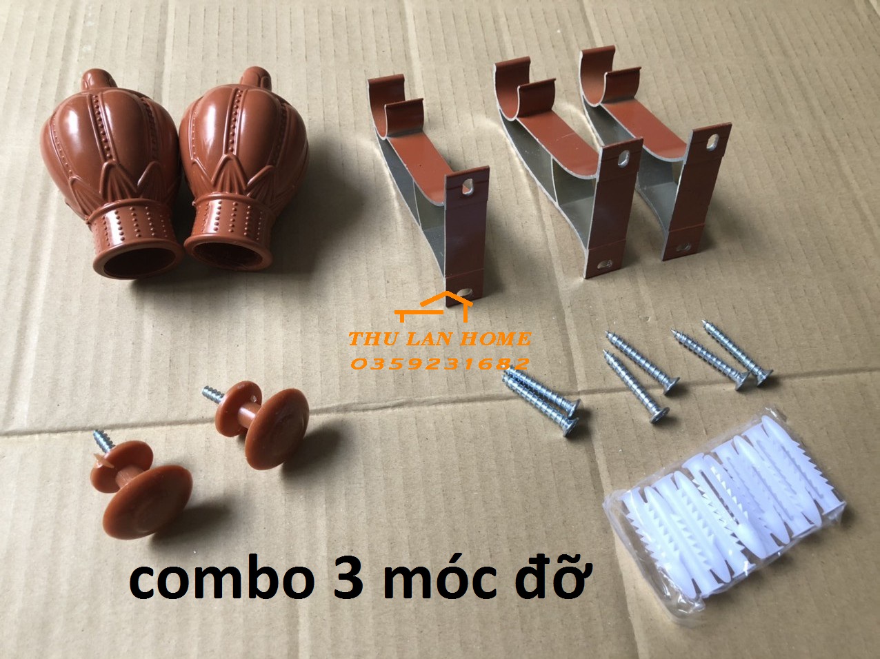 Combo LẮP ĐẶT RÈM CỬA ( trụ móc đỡ, đầu bịt thanh, núm treo dây cột)