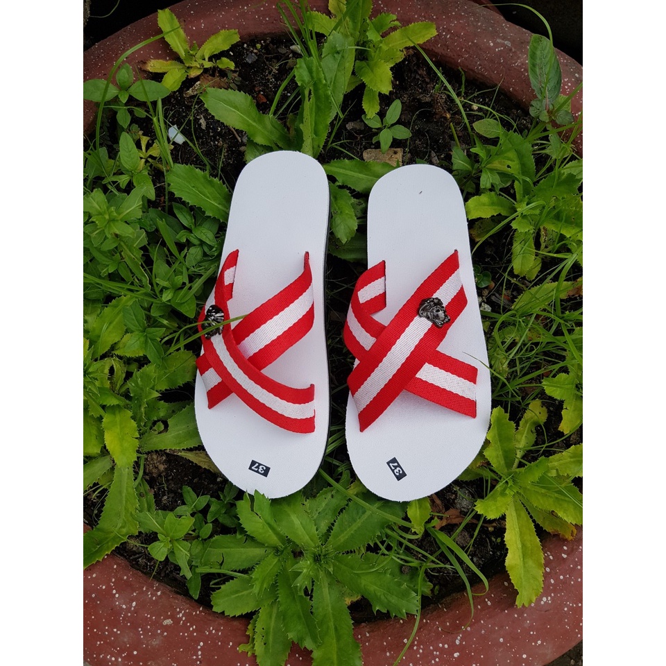 [FREESHIP + HOÀN TIỀN 50K] dép quai chéo dù nam nữ ( đế trắng quai dù trắng đỏ ) size từ 34 đến 43