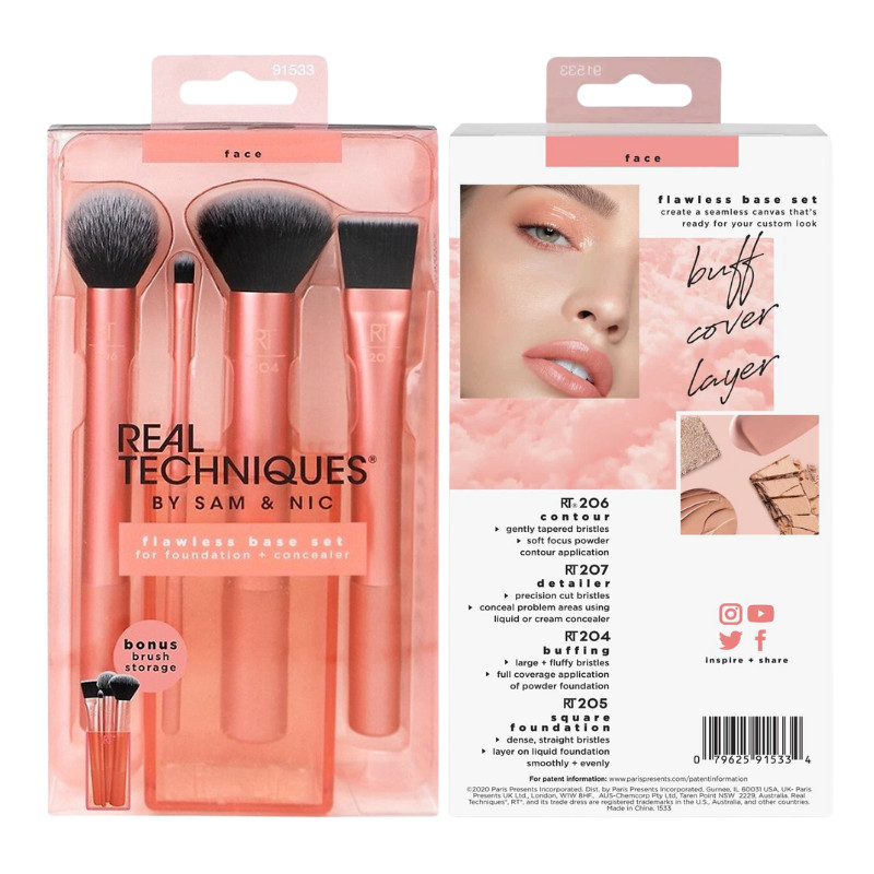 Bộ Cọ 4 Cây Kèm Khay Đựng - REAL TECHNIQUES Flawless Base Set
