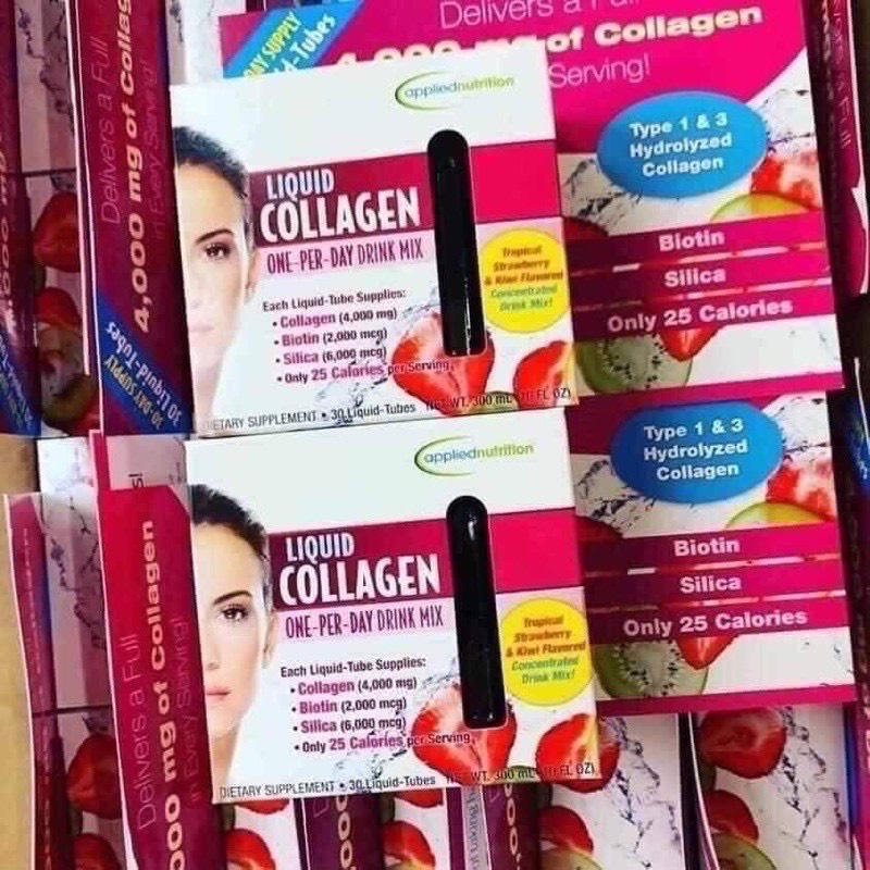 [MẪU MỚI] Collagen nước Liquid Collagen Applied Nutrition 4000mg hộp 30 ống của Mỹ