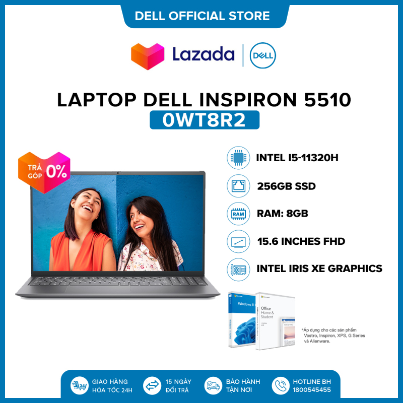 Laptop Dell Inspiron 5510 15.6 inches FHD (Intel / i5-11320H / 8GB / 256GB SSD / Finger Print / Office Home & Student 2019 / Win 10 Home SL) l Silver l 0WT8R2