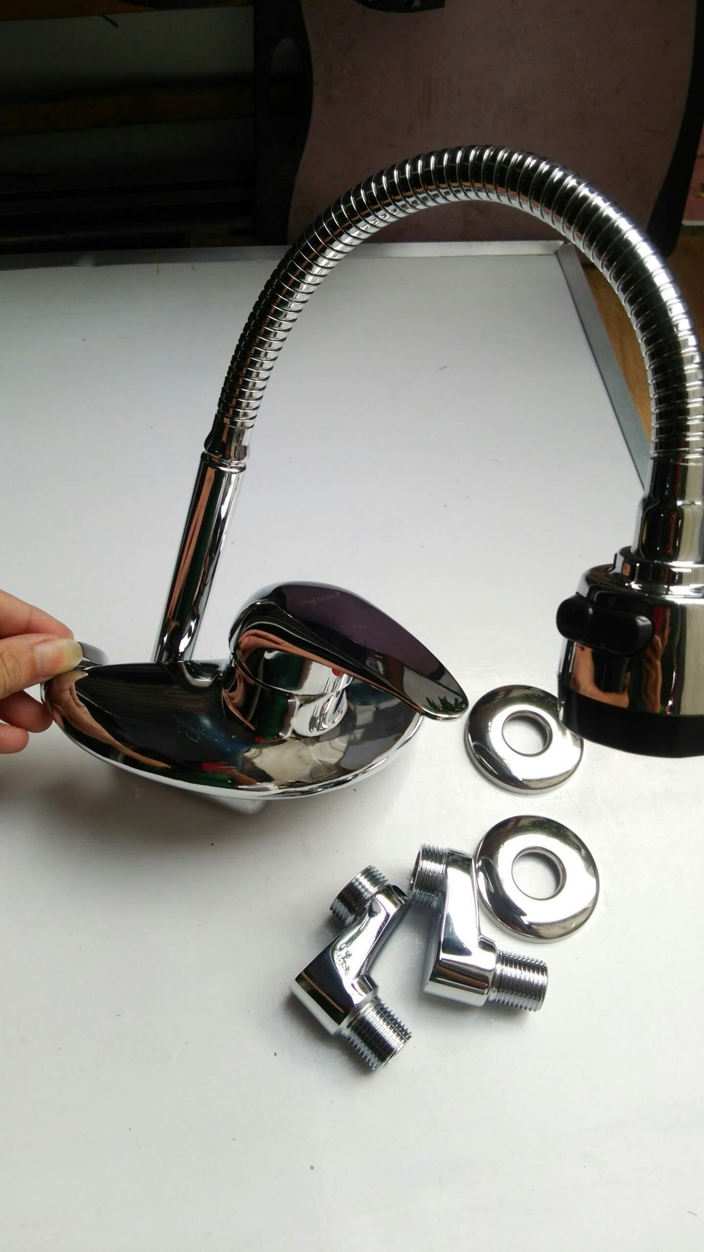 vòi rửa bát nóng lạnh cắm tường cần mềm