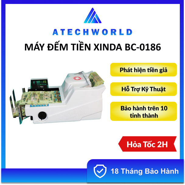 Máy đếm tiền phát hiện tiền giả, tiền khác loại xinda super bc 0186 - hàng chính hãng - bh 18t - có xuất vat