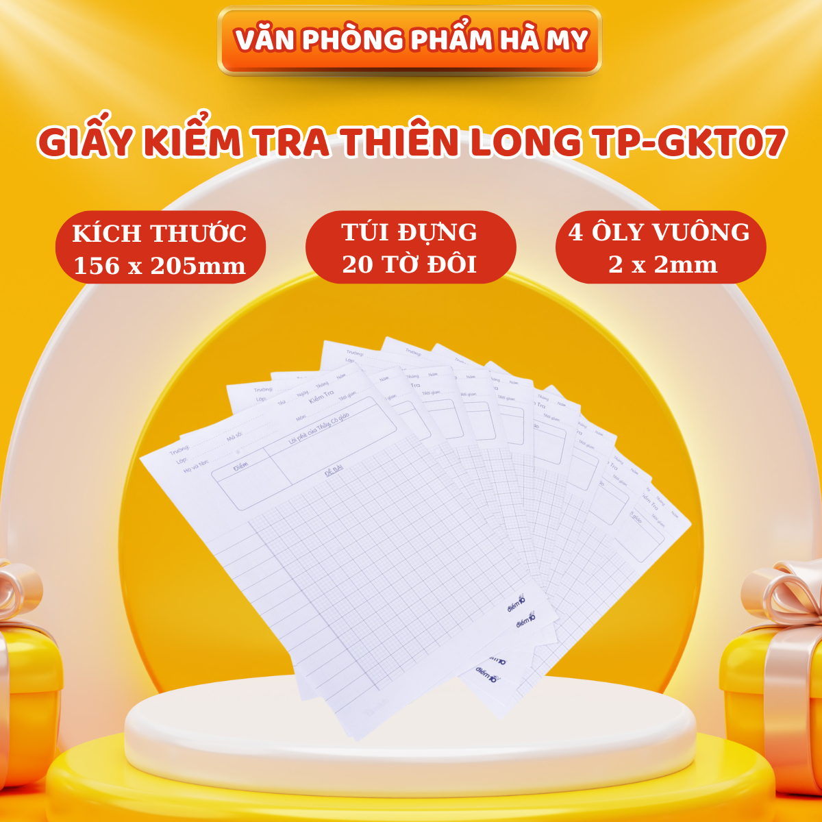 Giấy kiểm tra Thiên Long TP-GKT07 giấy 4 ôly vuông 2x2