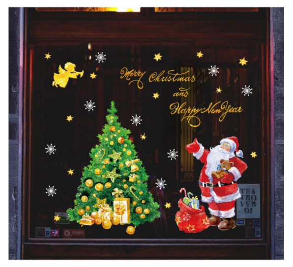 Decal trang trí Noel - Phát quà bên cây thông