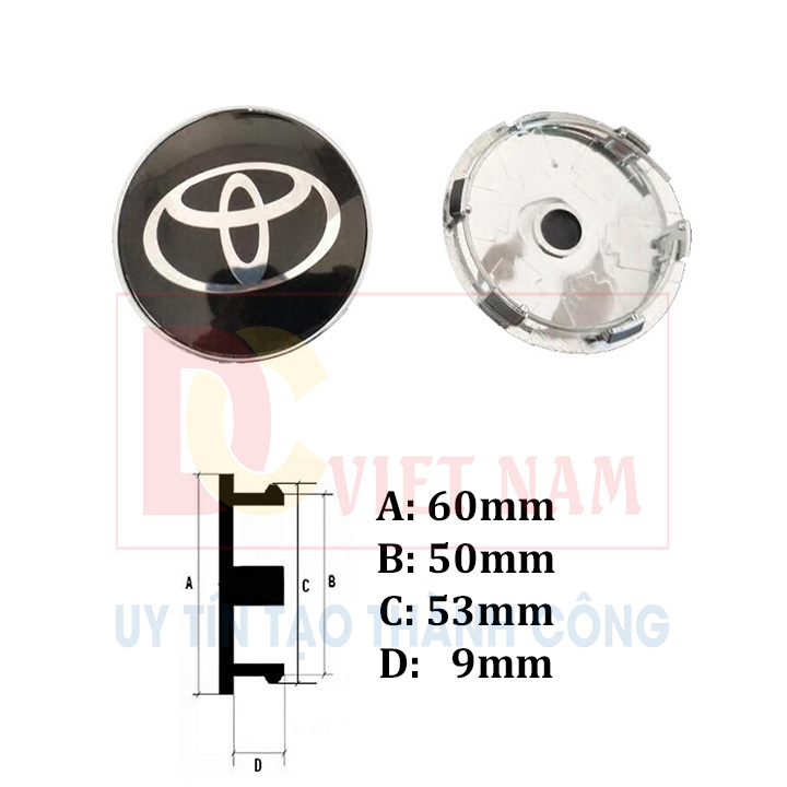 1 chiếc ốp lazang, logo chụp mâm bánh xe ô tô TOYOTA60 đường kính 60mm (Màu đen)