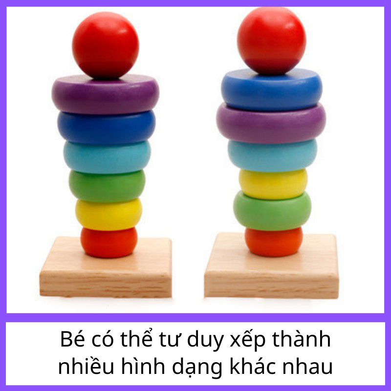 Đồ Chơi Xếp Tháp Cầu Vồng Bằng Gỗ Cho Bé (Đồ chơi Gỗ - Đồ chơi Giáo Dục - An toàn - Thông minh)