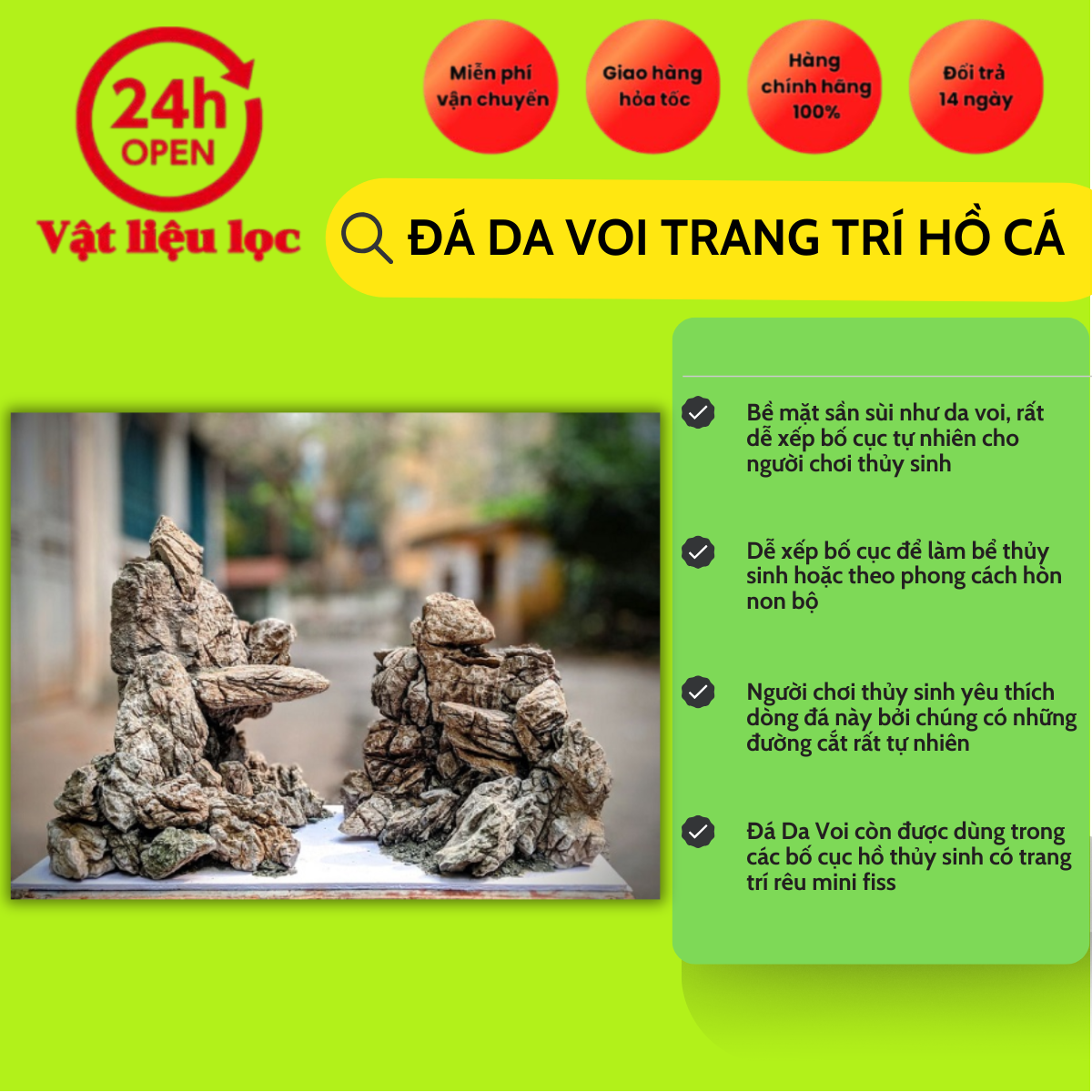 Đá Da voi trang trí setup bể cá cảnh thuỷ sinh (1kg)