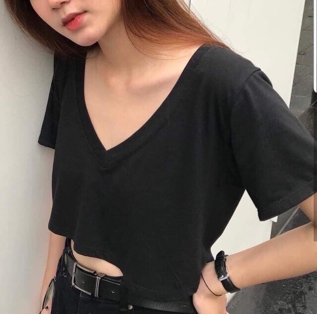 [Yến Trần] Áo Croptop Basic Cổ Tim Chất Cotton Đủ 4 Màu Hot Hit