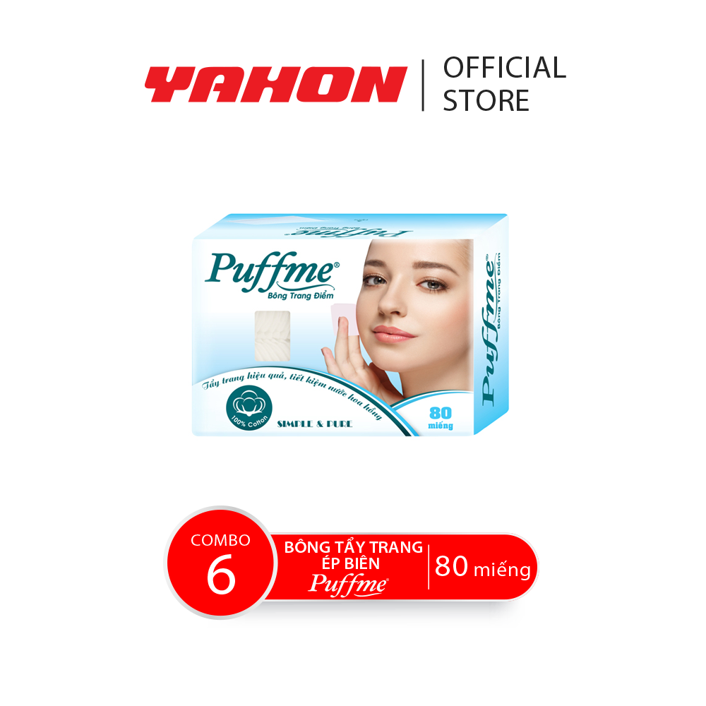 Combo 6 hộp bông tẩy trang ép biên puffme, 80 miếng/hộp