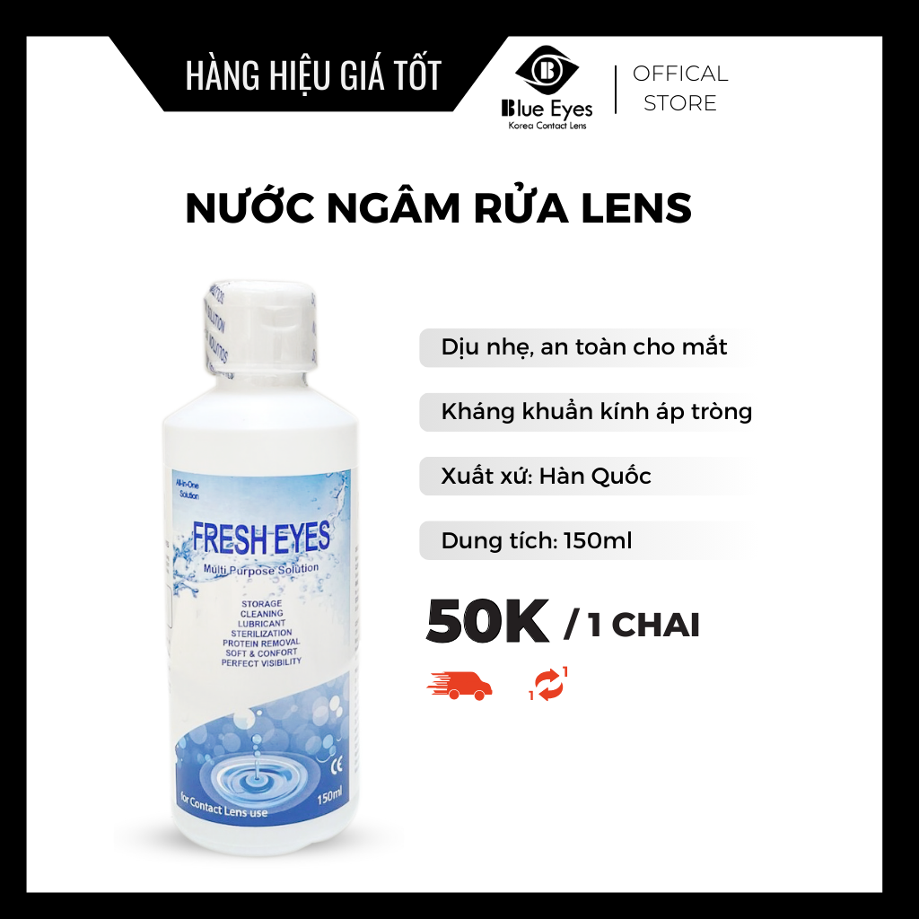 Nước ngâm rửa Lens kính áp tròng Fresh Eyes, nước ngâm lens Hàn Quốc BLUE EYES