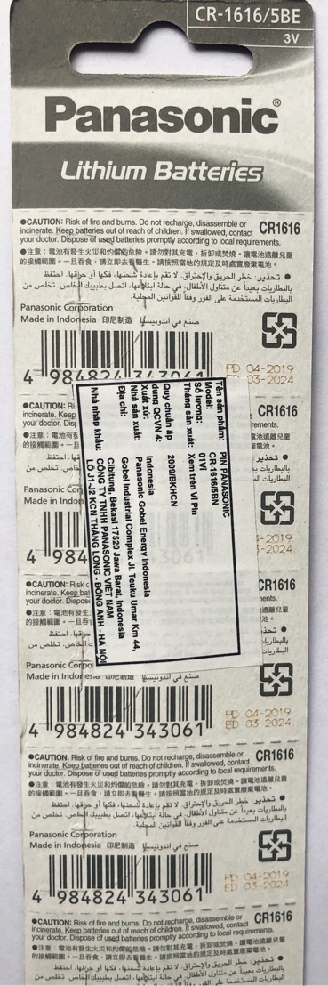 Pin CR1616 Panasonic 3 V Lithium Vỉ 1 Viên