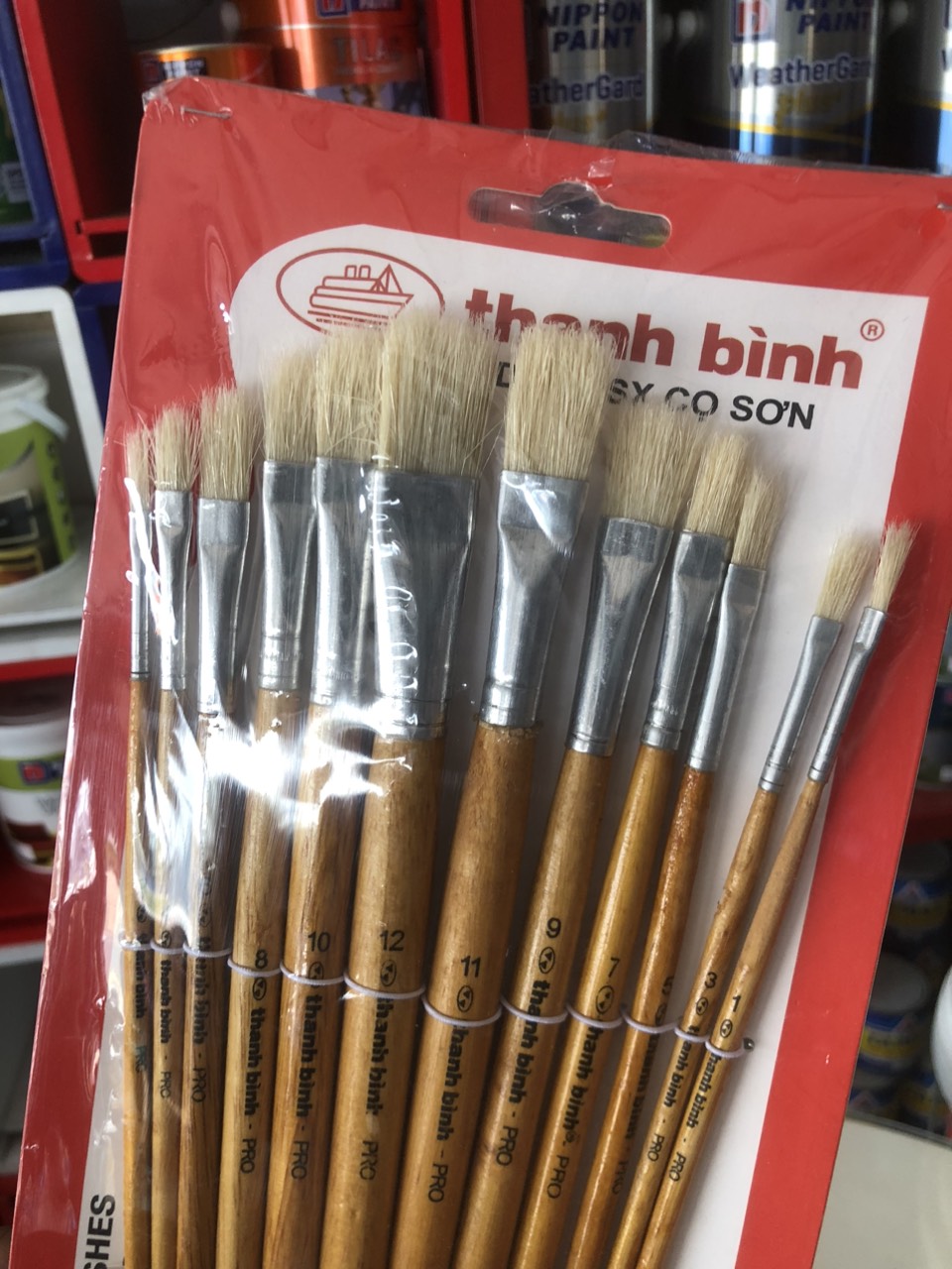 Cọ Vẽ Đầu Dẹp Thanh Bình số (1->12). chất liệu lông heo.