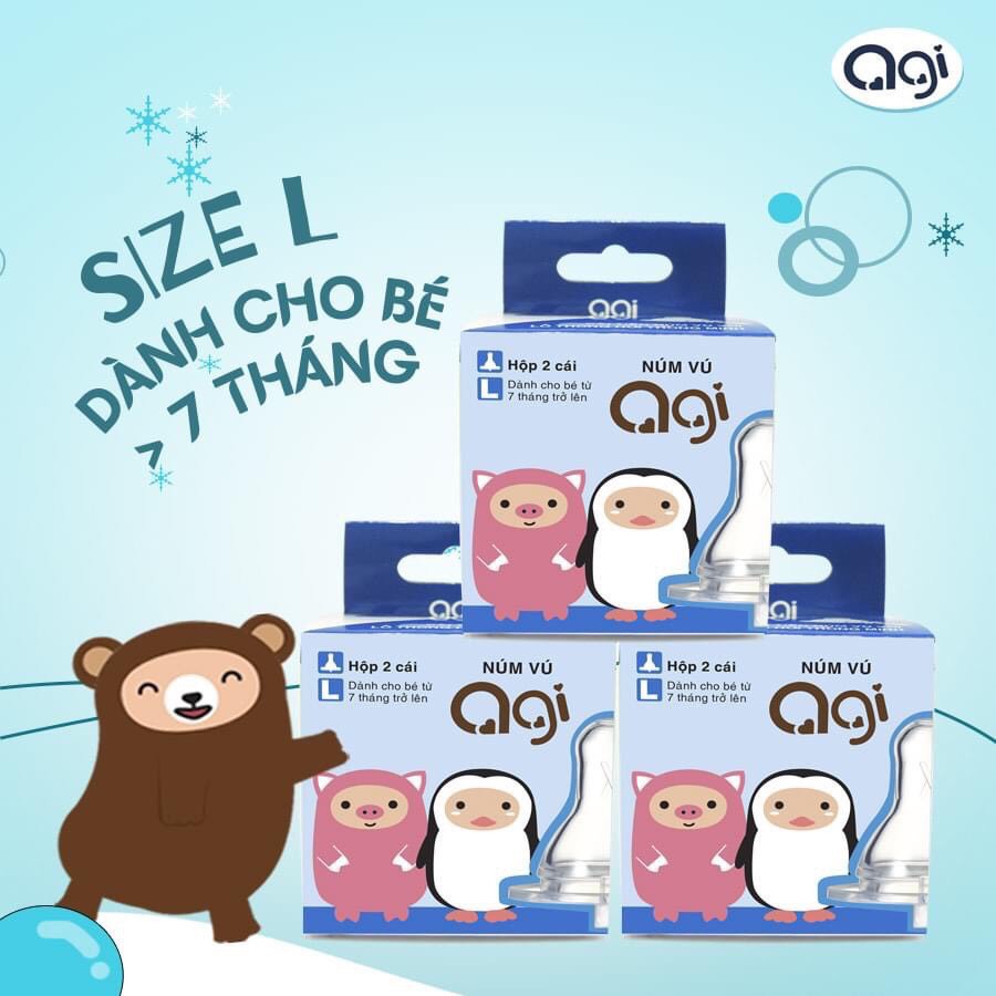 Núm vú bình sữa Agi silicon mềm cổ hẹp size S M L