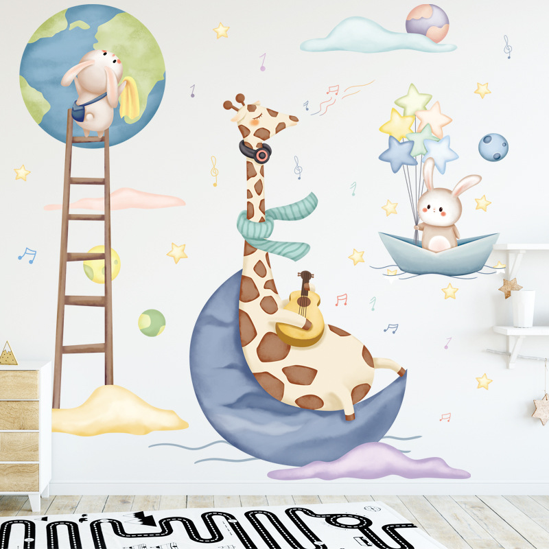 Decal dán tường cho bé huơu và địa cầu
