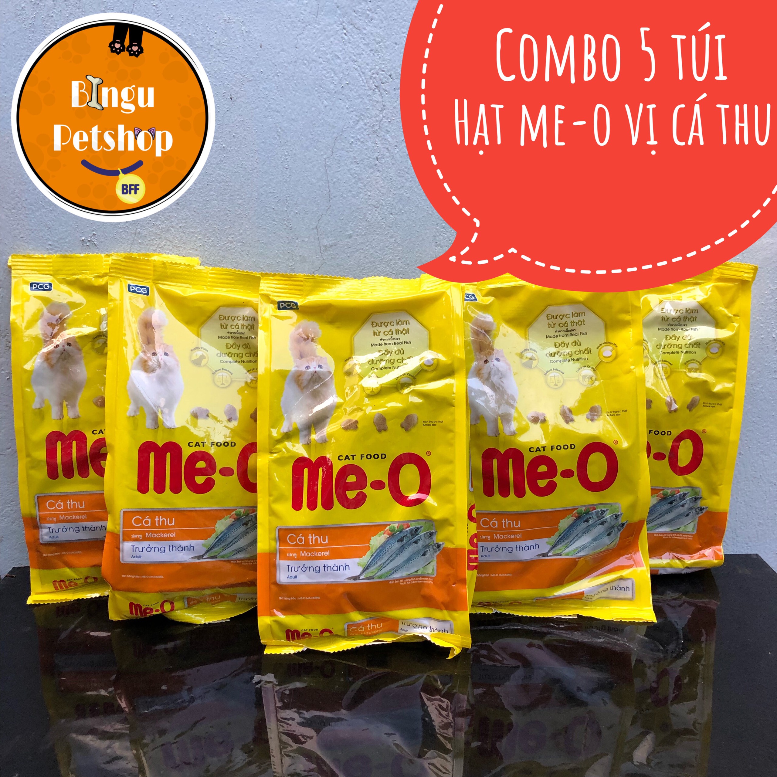 [COMBO 5 GÓI] THỨC ĂN HẠT CHO MÈO CÁ THU GÓI 350g ME-O MACKEREL | Bingu Petshop