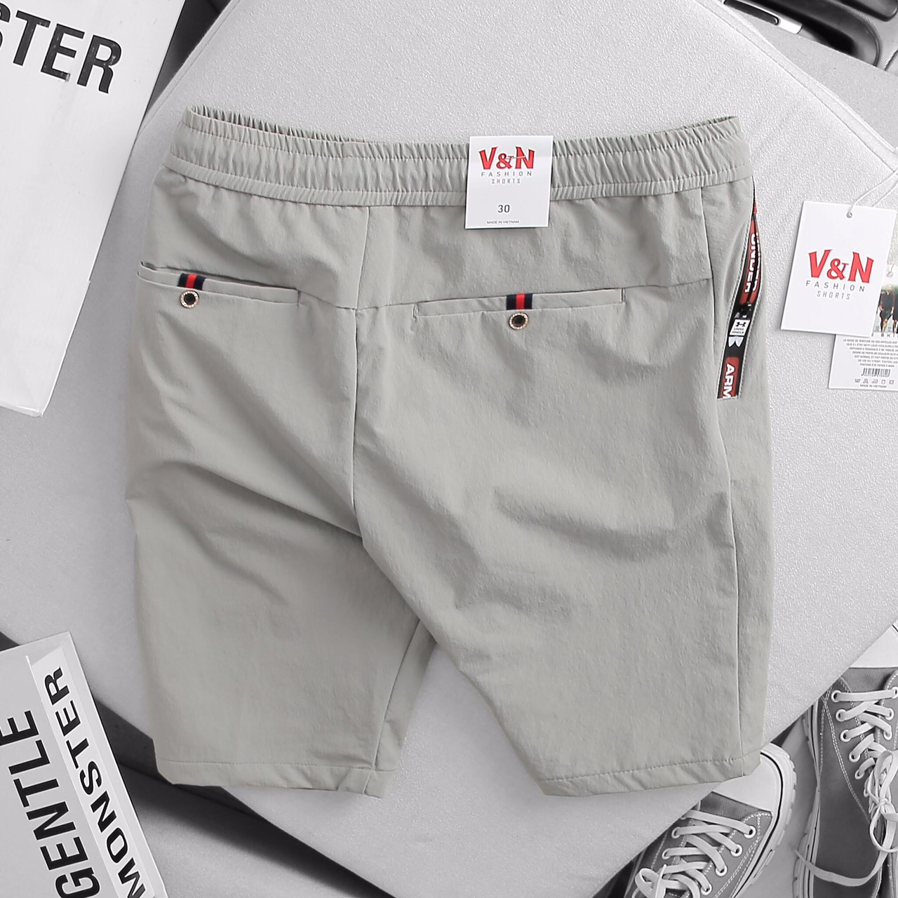 quần short nam thun dây kéo túi