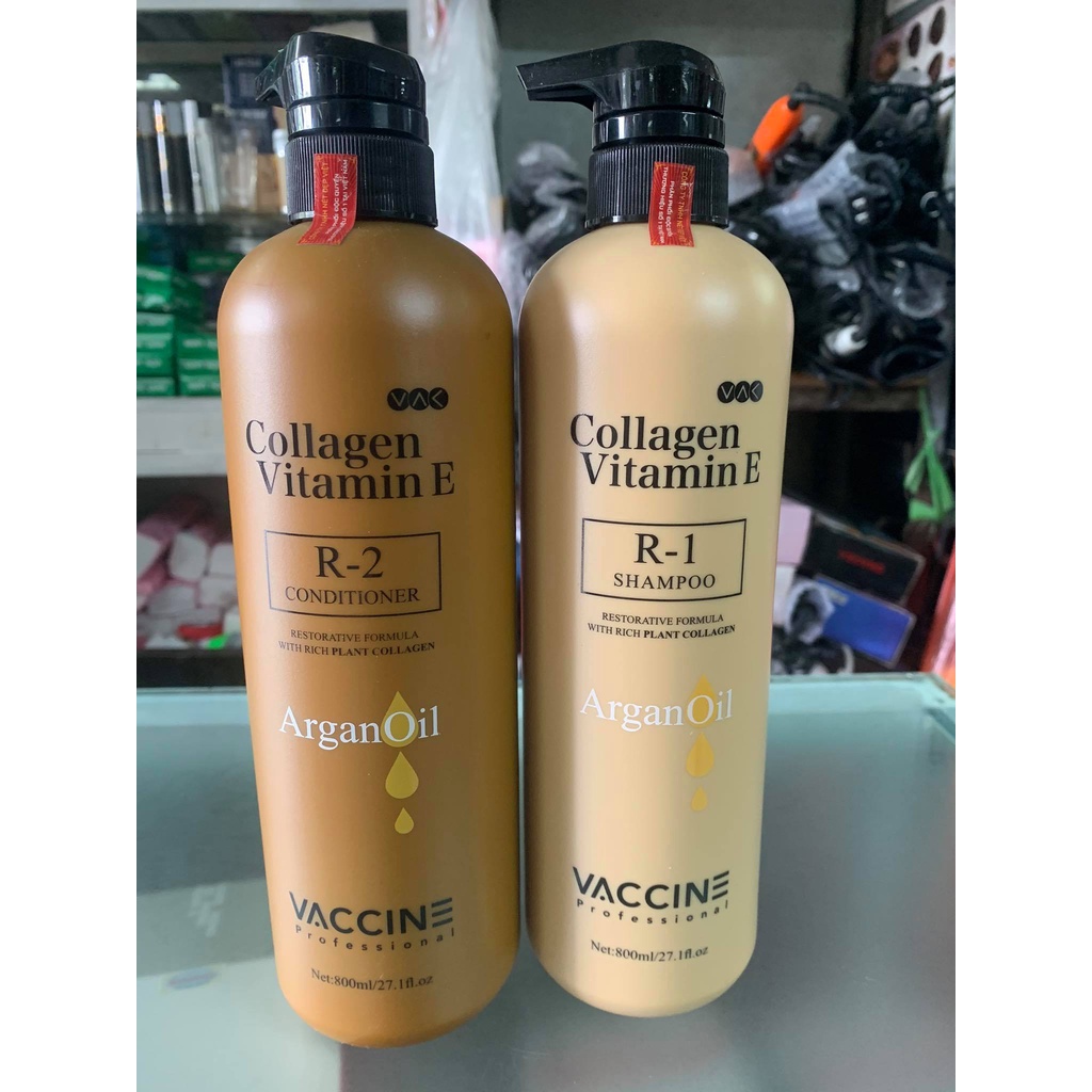 CẶP DẦU GỘI XẢ COLLAGEN VITAMIN E VACCINE 800ML X2