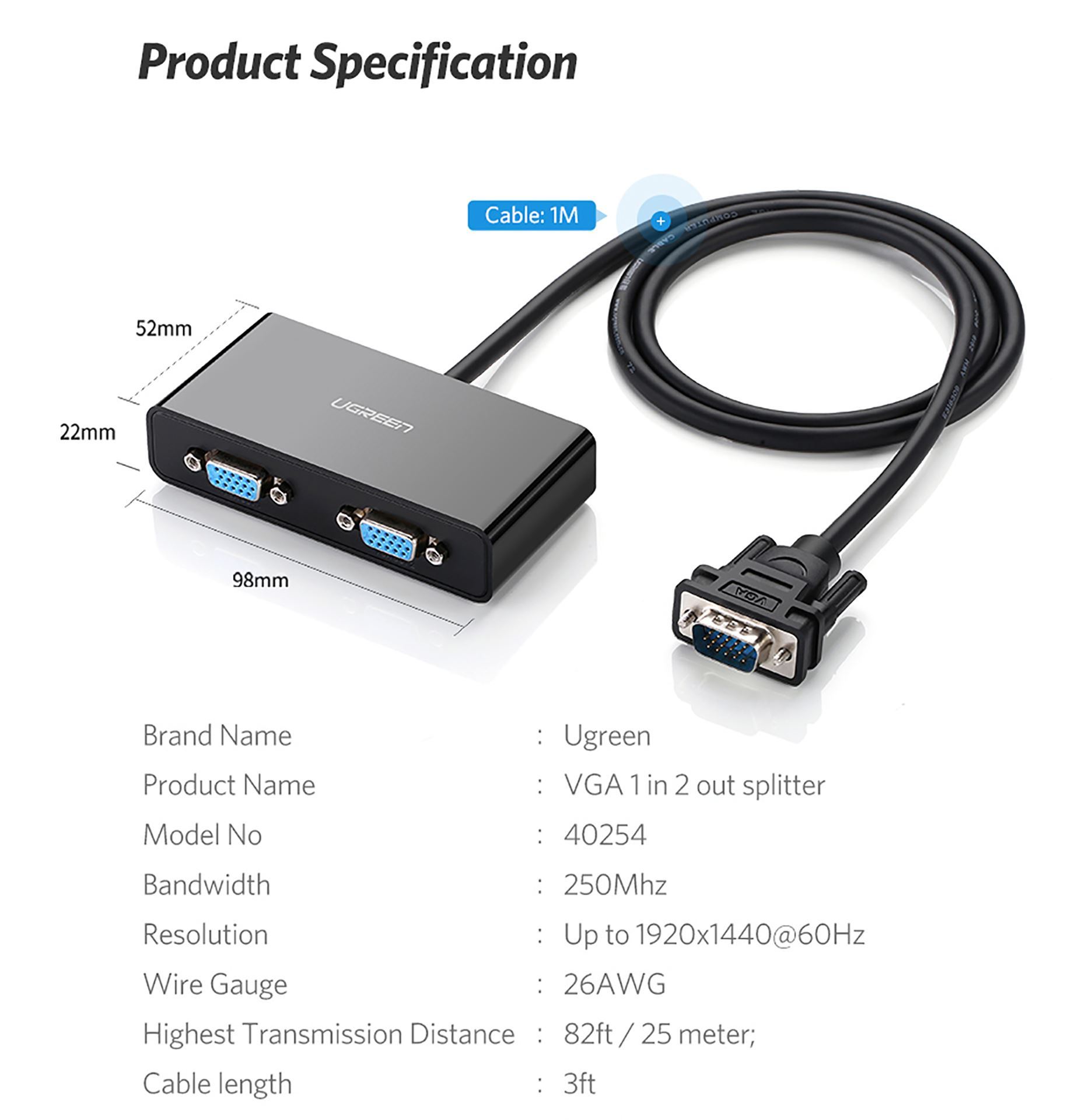 [HCM]Cáp chia cổng VGA 1 ra 2  Ugreen 40254 chính hãng
