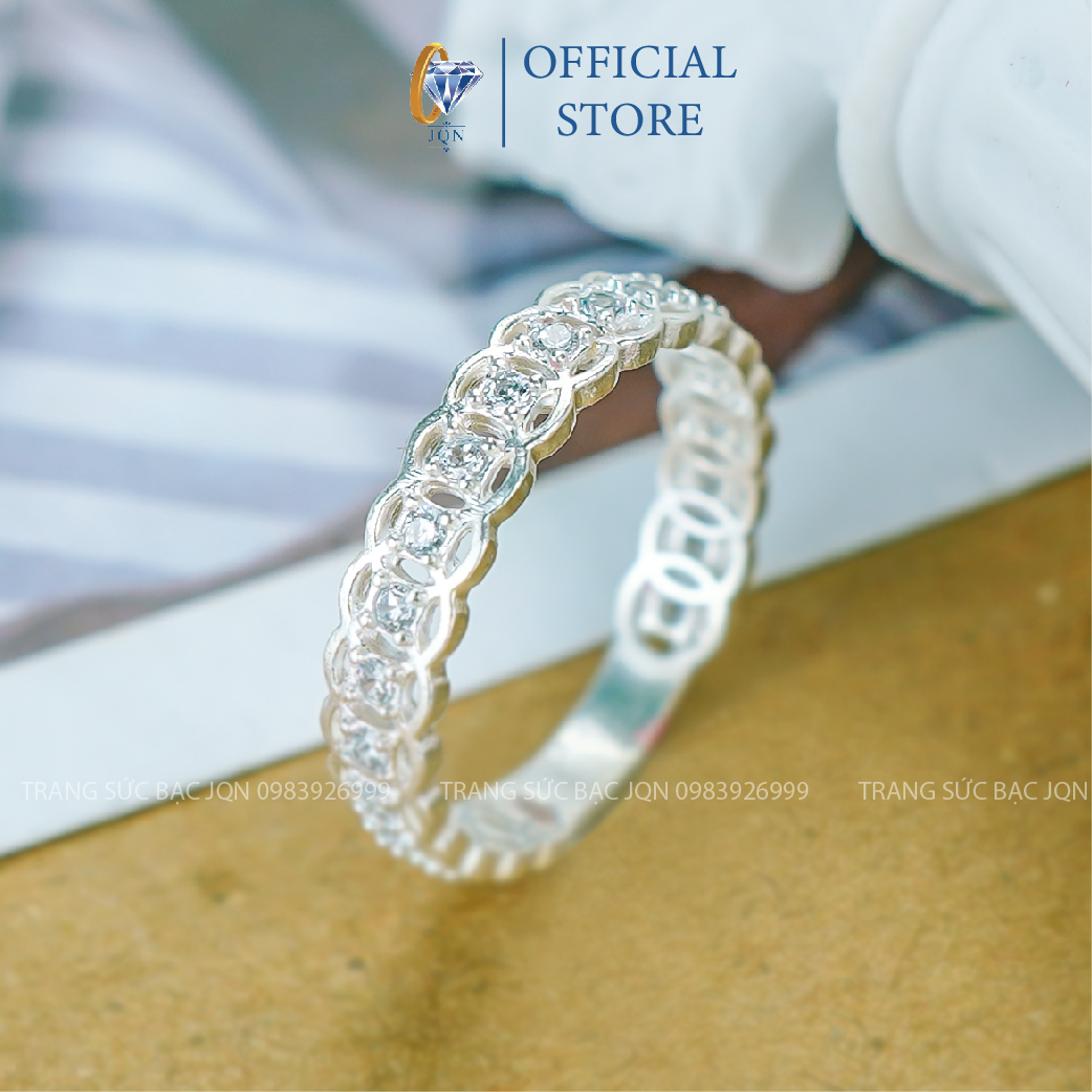 Nhẫn bạc nữ jqn nhẫn kim tiền đính đá nhỏ n12