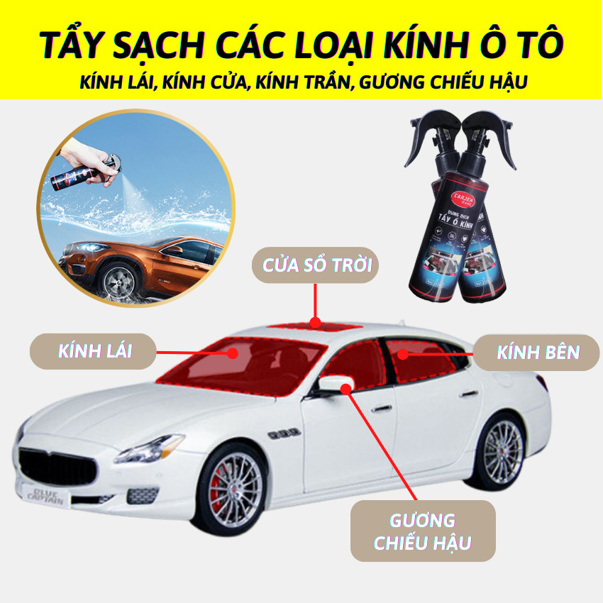 Chai xịt tẩy ố kính ô tô, xe hơi Carjek tẩy sạch cặn canxi, ố vẩy cá, lớp mờ kính làm bóng kính và trong kính xe, Dung dịch tẩy ố kính xe hơi ô tô