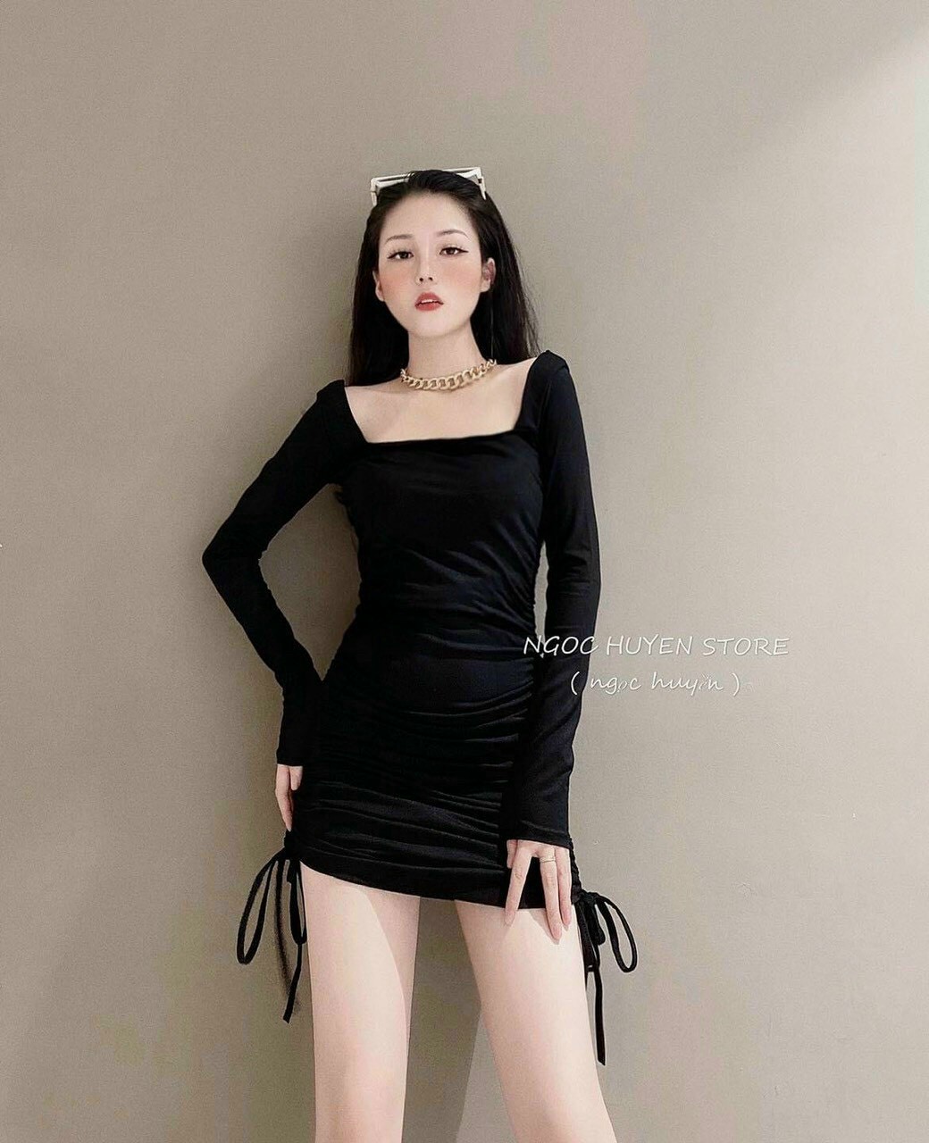 Đầm body tay dài rút sườn-MTB#damnu