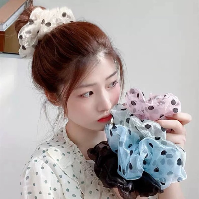 Cột Tóc Scrunchies - Voan Chấm Bi