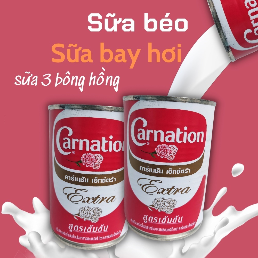 Nước sữa béo Carnation Thái lan (sữa bay hơi, sữa 3 bông hồng) - hộp 385g