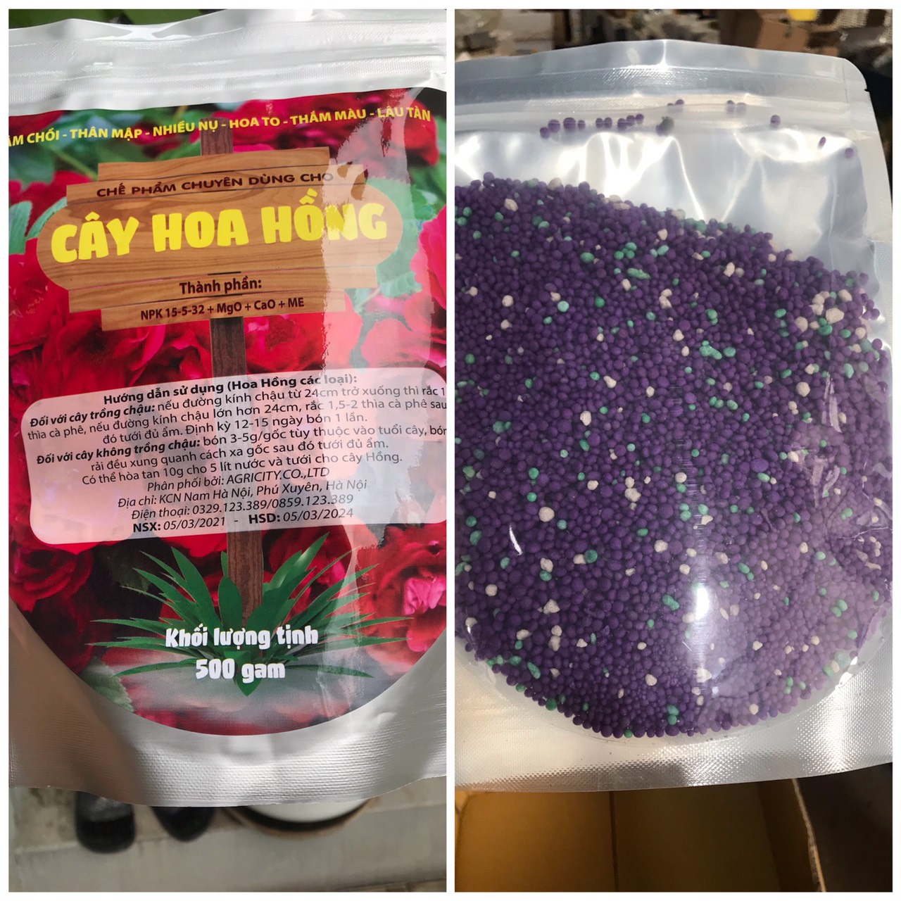 phân bón tan chậm dành cho hoa hồng, gói 500g