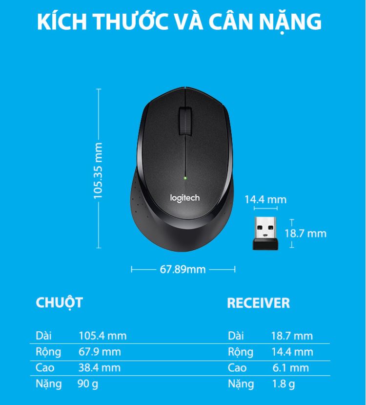 Chuột máy tính không dây Logitech M330 Silent Plus (Đen/Đỏ/Xanh dương) - Bảo hành 12 tháng