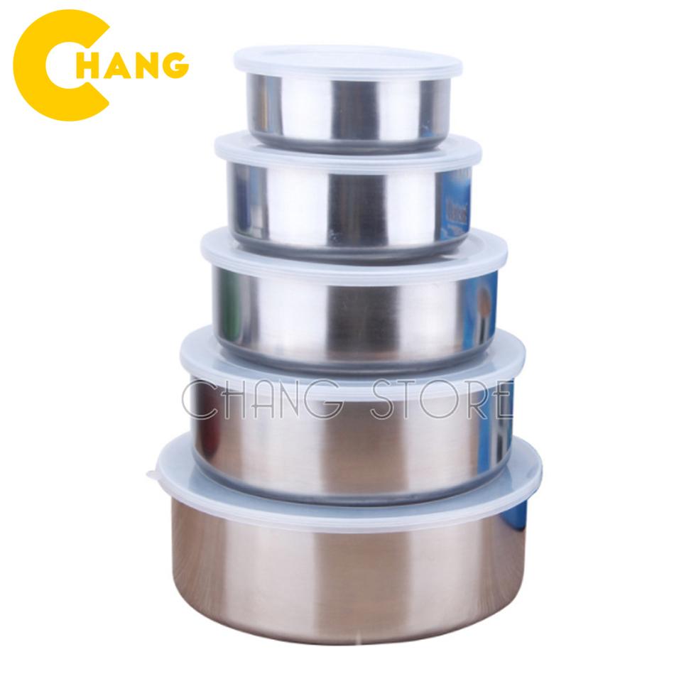 Bộ 5 thố inox Protect fresh box  đựng đồ ăn nhà bếp có lắp đậy, bộ tô 5 món inox đựng thức ăn