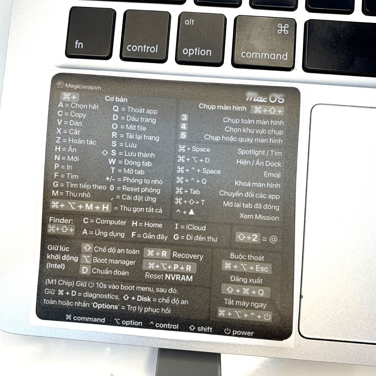 Miếng dán phím tắt MACOS cho laptop MACBOOK | MAGICWRAPVN | TECHLABVN