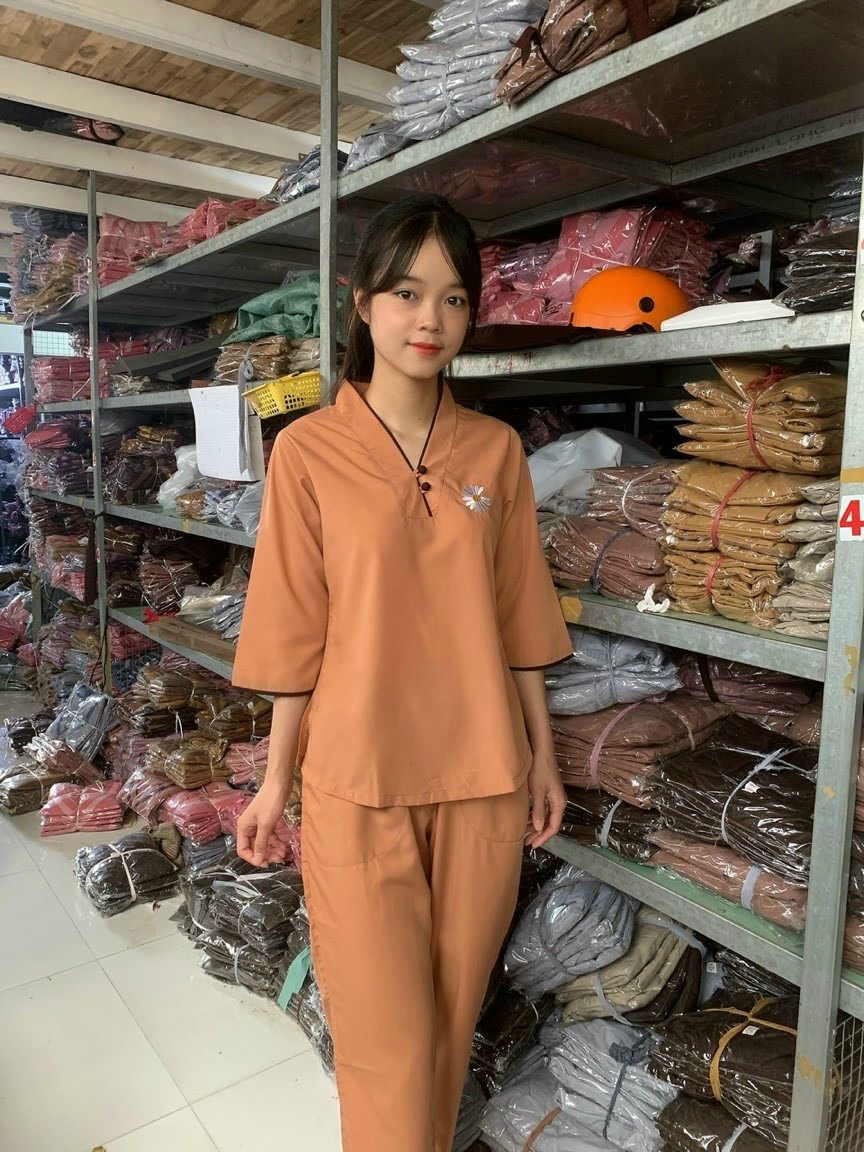 Đồ lam đi chùa nữ vải kate Mẫu hoa cúc