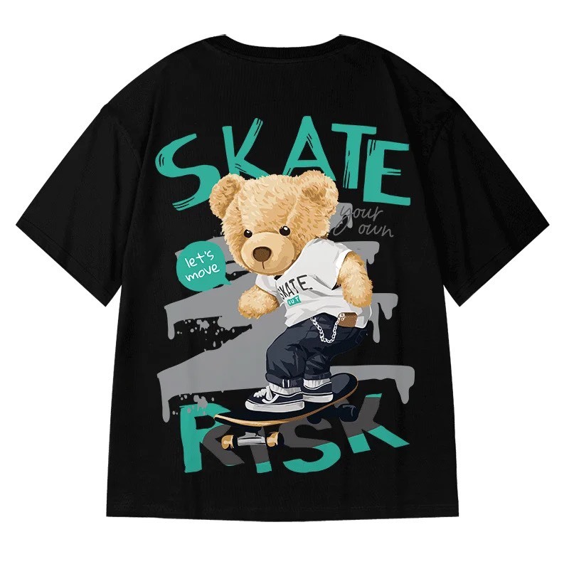 Áo thun form rộng tay lỡ skate risk màu đen màu trắng unisex áo thun nam áo thun nữ