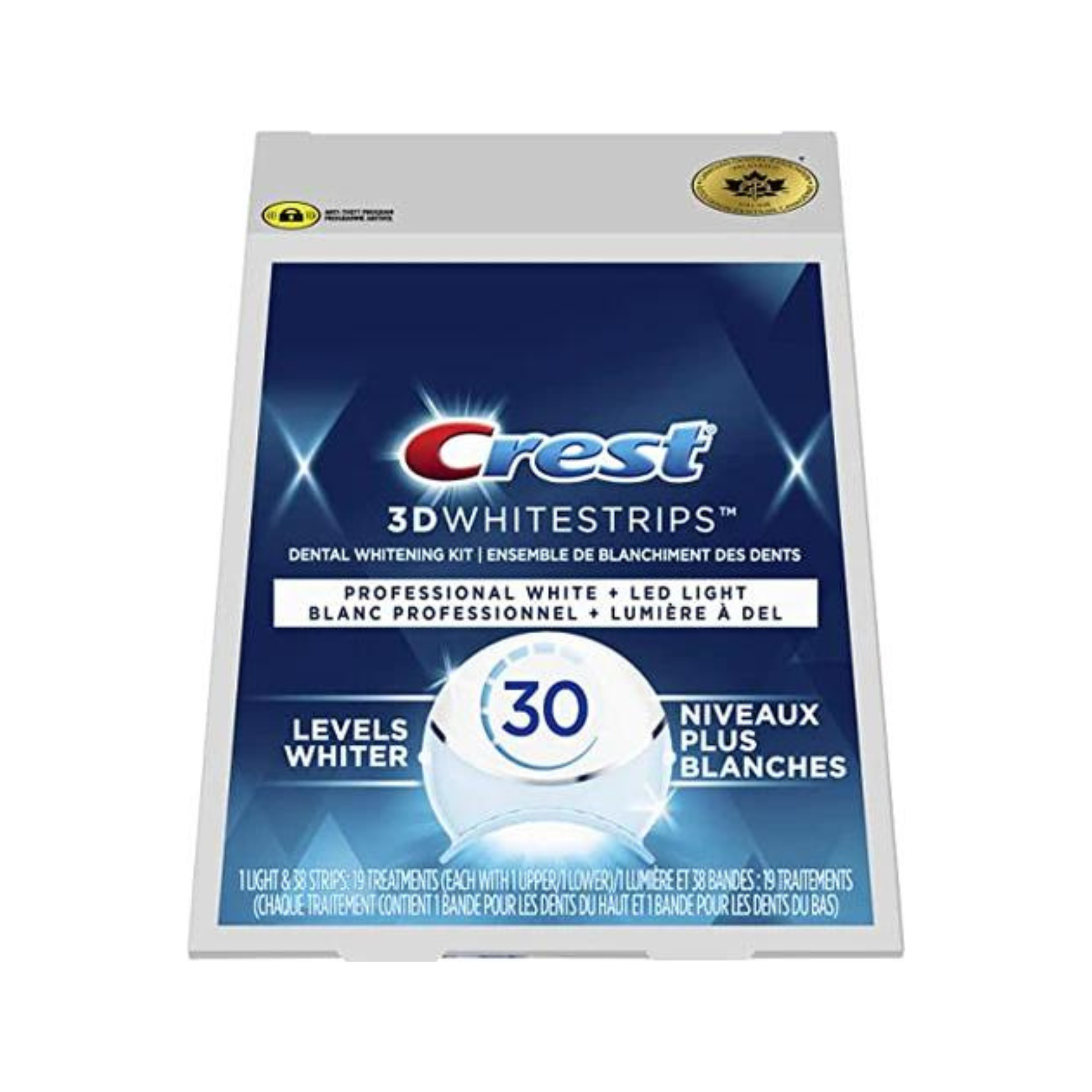 Hoàn tiền 15% - miếng dán trắng răng crest 3d white siêu trắng đèn led ánh sáng xanh