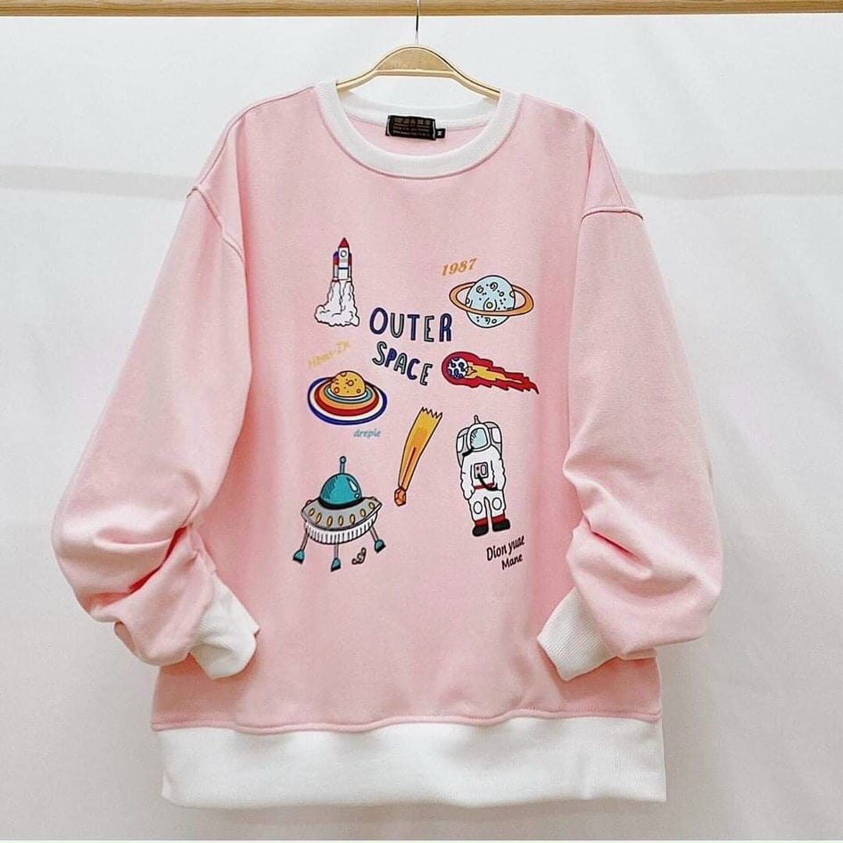 Áo Hoodie Sweater Nữ Cao Cấp - Áo Khoác Form Rộng - Thiết Kế Họa Tiết Hoạt Hình 3D Outer Space