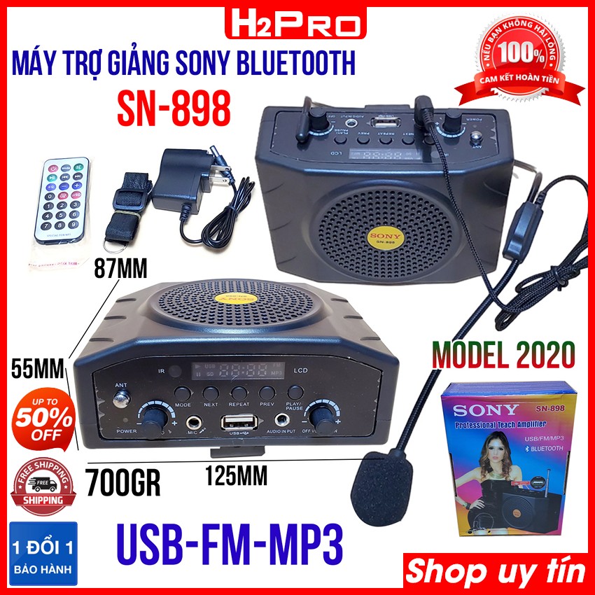 Máy trợ giảng sony sn898 bluetooth tặng kèm micro có dây, máy nghe nhạc đa năng usb-thẻ nhớ-đài fm-pin sạc-h2pro audio